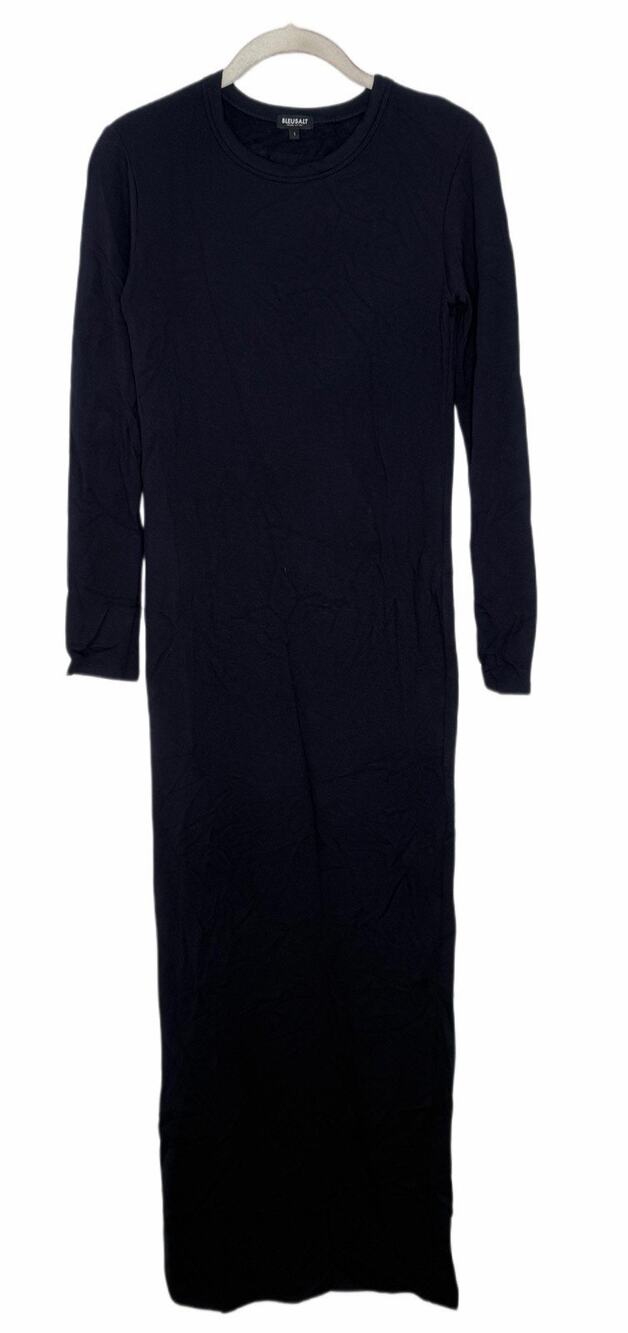 BLEUSALT Blue Crew Neck Long Sleeve Modal Fleece Maxi Dress Size Small